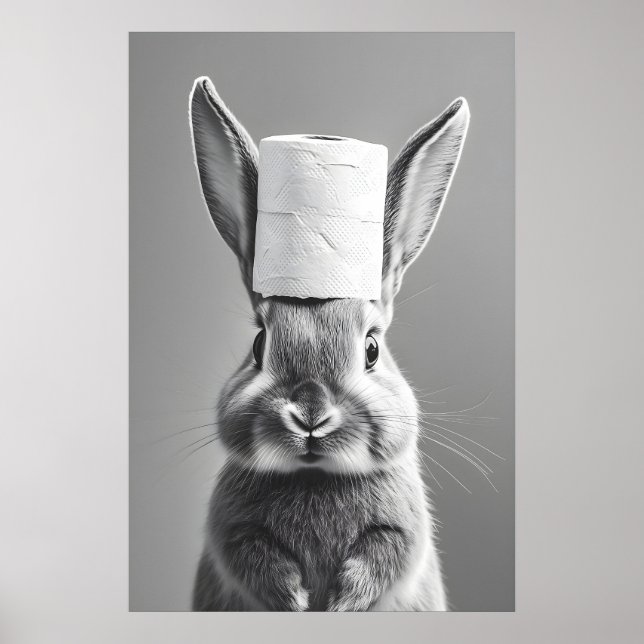 Poster Bunny Toilet Paper Roll Bathroom Print, Funny (Frente)