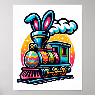 Poster Bunny Train Railroad Easter Crianças De Ovos Toddl