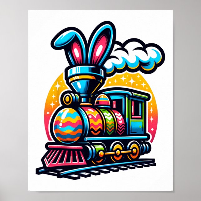 Poster Bunny Train Railroad Easter Crianças De Ovos Toddl (Frente)