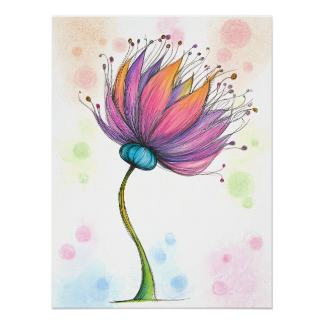 Póster Bunte Blume im Buntstift Stil (Frente)