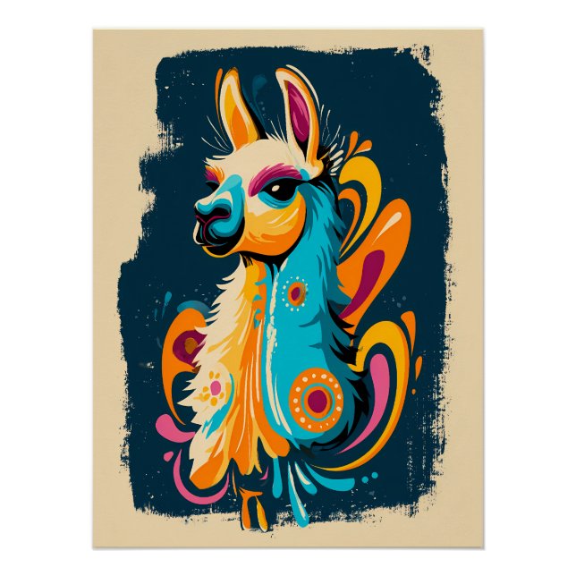 Póster Buntes Lama – Fantasie Illustration (Frente)
