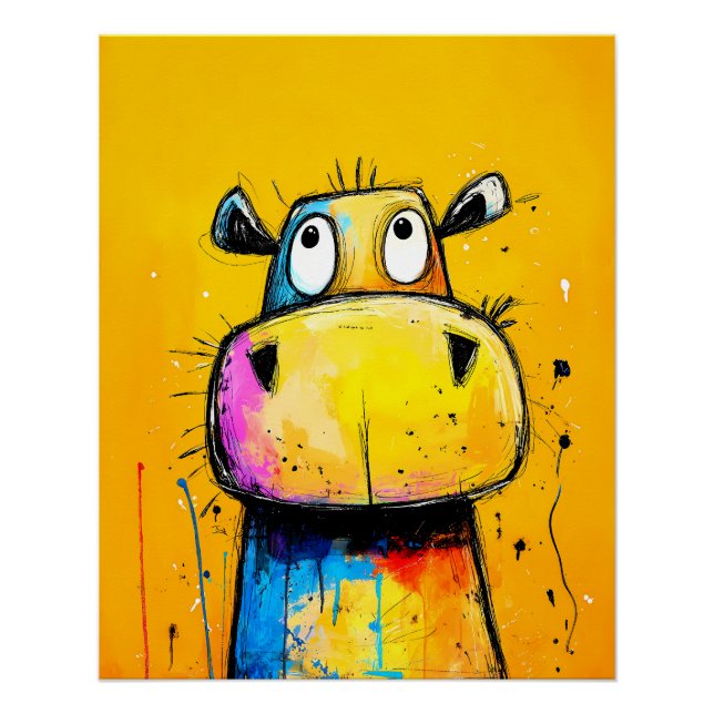 Póster buntes Nilpferd im Pop-Art Comic Stil (Frente)