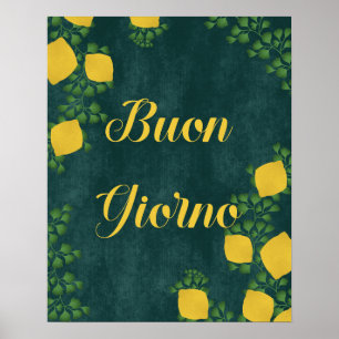 Poster Buon Giorno Lemon Floral- Arte Inspirada Na Itália