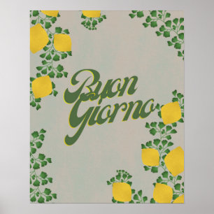 Poster Buon Giorno Lemon Floral- Arte Inspirada Na Itália