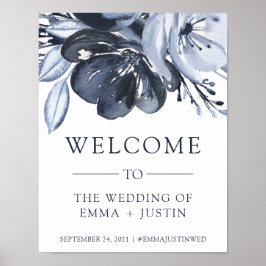 Poster Buquê azul | Watercolor Floral Wedding Bem-vindo