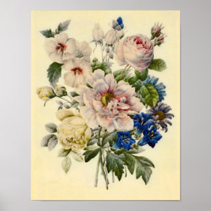 Póster Buquê Botânico Vintage de Flores Mistas