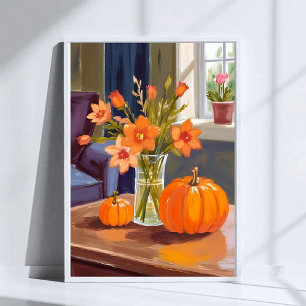 Poster Buquê de Abóbora de Outono Flores Laranja Outono