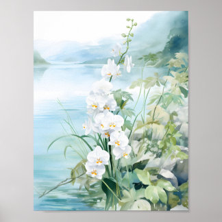 Poster Buquê de Aquarela da Orquídea Azul Elegante