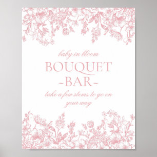 Poster Buquê de Bebê Floral Vintage Chinoiserie Rosa Barr