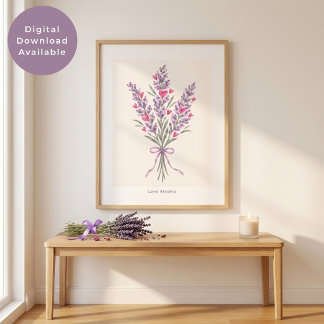 Poster Buquê de Coração de Lavanda Arte do Dia dos Namora