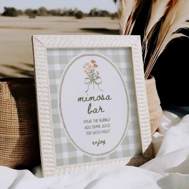 Poster Buquê de flor selvagem verde Gingham Bar Mimosa (Criador carregado)