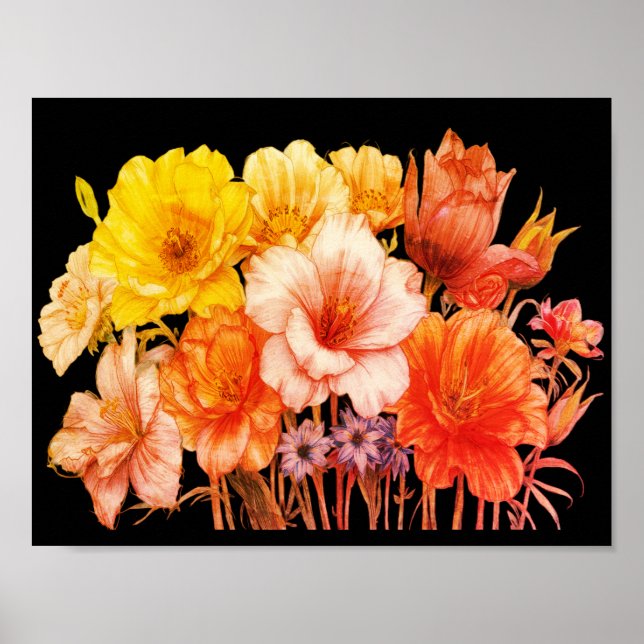Poster Buquê de Flores Amarelas+Laranjas Floridas na Pare (Frente)