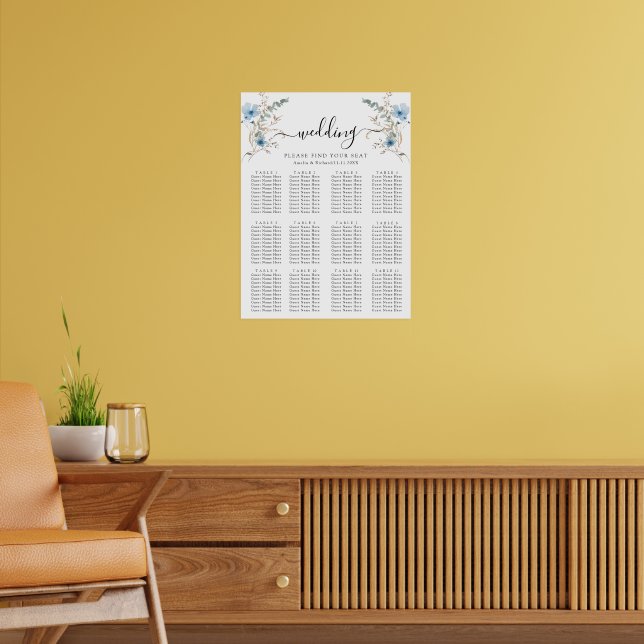 Poster buquê de flores em aquarela azul empoeirado rústic (Sala de Estar 2)