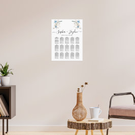 Poster buquê de flores em aquarela azul empoeirado rústic