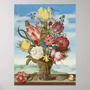 Póster Buquê de Flores em uma Borda Ambrosius Bosschaert