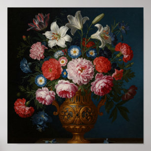 Poster Buquê de flores em vaso antigo detalhado