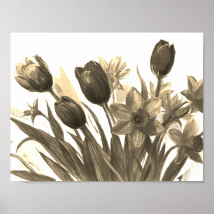 Poster Buquê de Flores Pretas e Marfim em Flor na Parede
