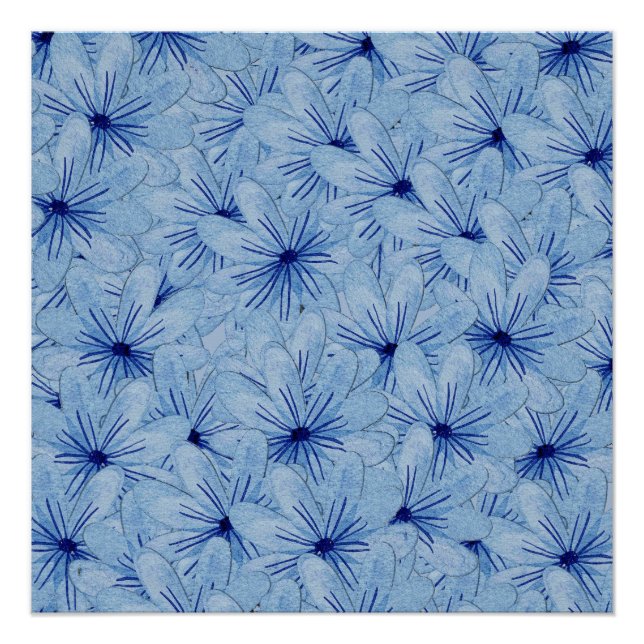Póster Buquê de Flores Selvagens Azuis de Aquarela (Frente)