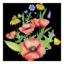 Buquê de Flores Silvestres Botânicas Arte em Aquar
