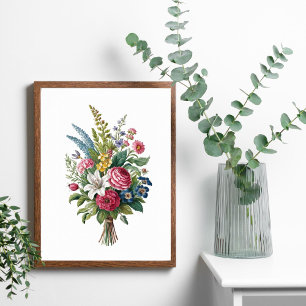 Poster Buquê de Flores Silvestres Rosa Azul Amarelo Branc