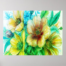 Poster Buquê de Flores Verdes em Flor na Parede