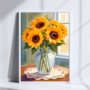 Poster Buquê de Girassóis Amarelos Arte Floral Aquarela