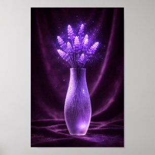 Poster Buquê de Lavanda Reluzente em Vaso de Vidro Roxo