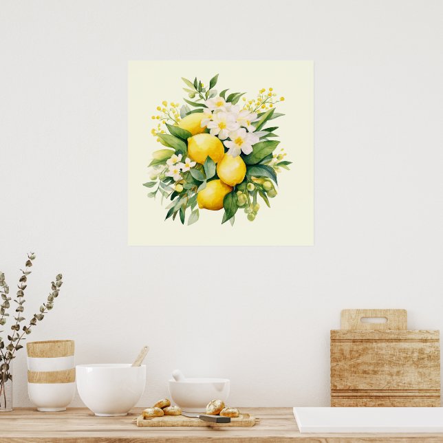 Poster Buquê de Limão com Flores Brancas (Cozinha)