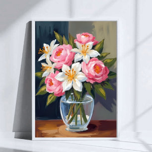 Poster Buquê de Lírio e Rosa Floral Watercolor Vase