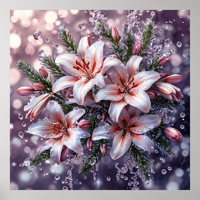 Poster 🌸 Buquê de Lírios Rosa para Decoração Floral Eleg (Frente)