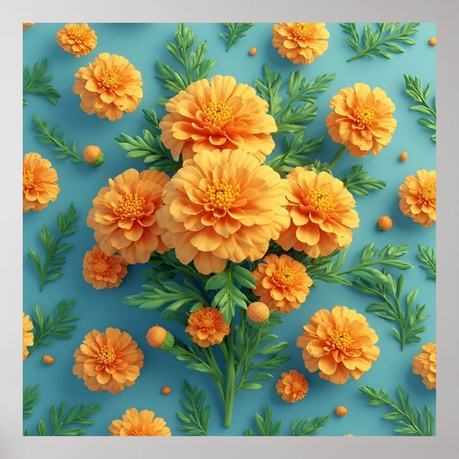 Poster Buquê de Marigold Laranja Vibrante (Frente)