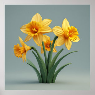 Poster Buquê de Narcisos Amarelos Brilhantes com Folhas V