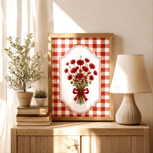 Poster Buquê de Papoula com Laço Vermelho Vintage Cottage