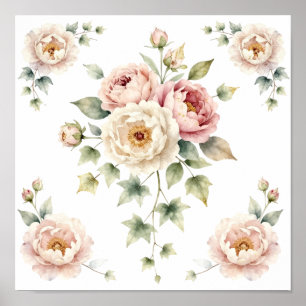 Poster Buquê de Peônia Macia Elegância Aquarela