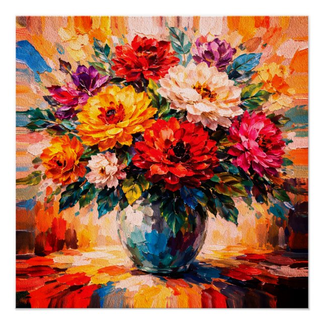 Póster Buquê de Peônias Vibrantes em Vaso Impasto (Frente)