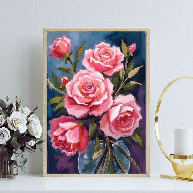 Poster Buquê de Rosa Rosa Bege Pintado (Criador carregado)