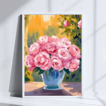 Buquê de Rosa Rosa | Vaso Floral Aquarela