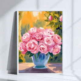 Poster Buquê de Rosa Rosa | Vaso Floral Aquarela