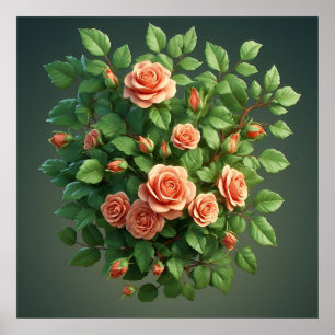 Poster Buquê de Rosas Bege com Folhagens