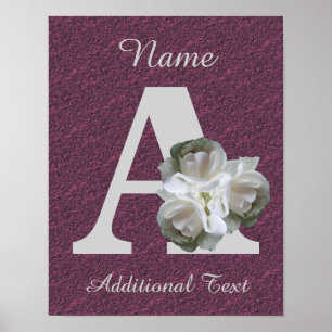 Poster Buquê de Rosas Brancas Monograma A Personalizado  