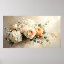 Buquê de Rosas Elegantes Pêssego e Creme: Pintura 