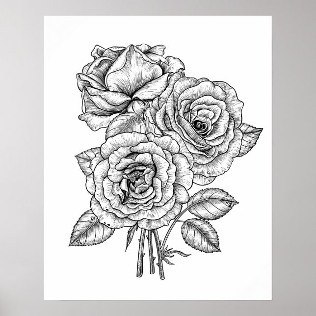 Poster Buquê de rosas em preto e branco (Frente)