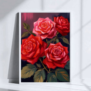 Poster Buquê de Rosas Pintura em Aquarela Floral Vermel