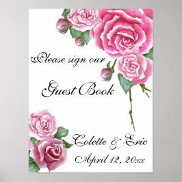 Poster Buquê de Rosas Rosa Livro de Visitas de Casamento 