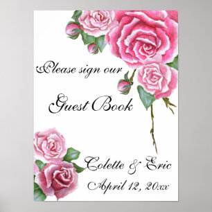 Poster Buquê de Rosas Rosa Livro de Visitas de Casamento