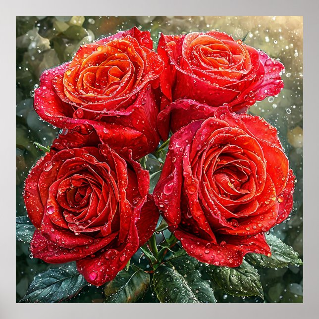 Poster 🌹 Buquê de Rosas Vermelhas Ousadas para Espaços R (Frente)