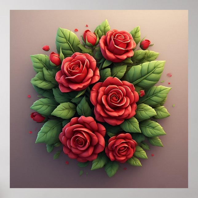 Poster Buquê de Rosas Vermelhas Vibrantes (Frente)