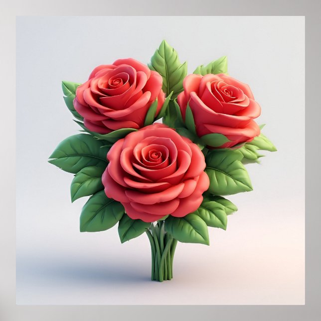 Poster Buquê de Rosas Vermelhas Vibrantes (Frente)