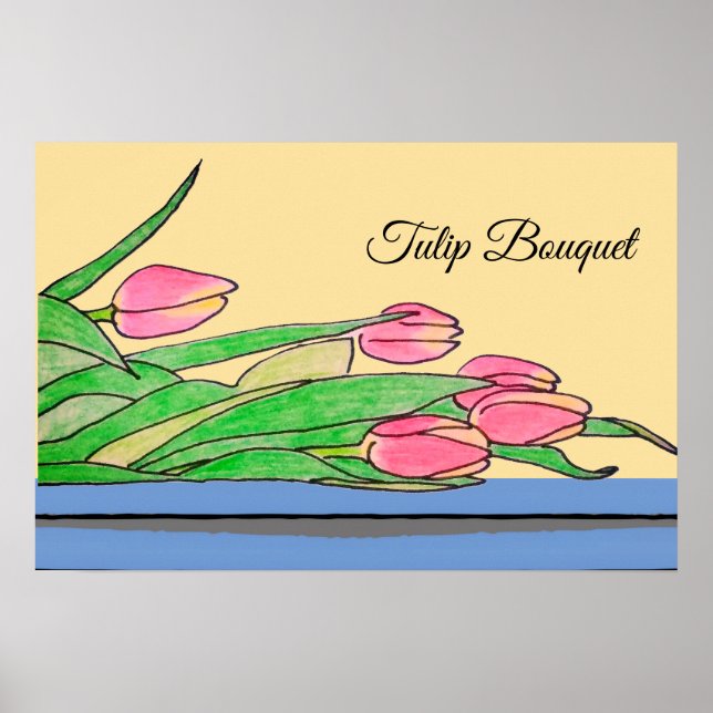 Poster Buquê de Tulipas em uma Mesa (Frente)