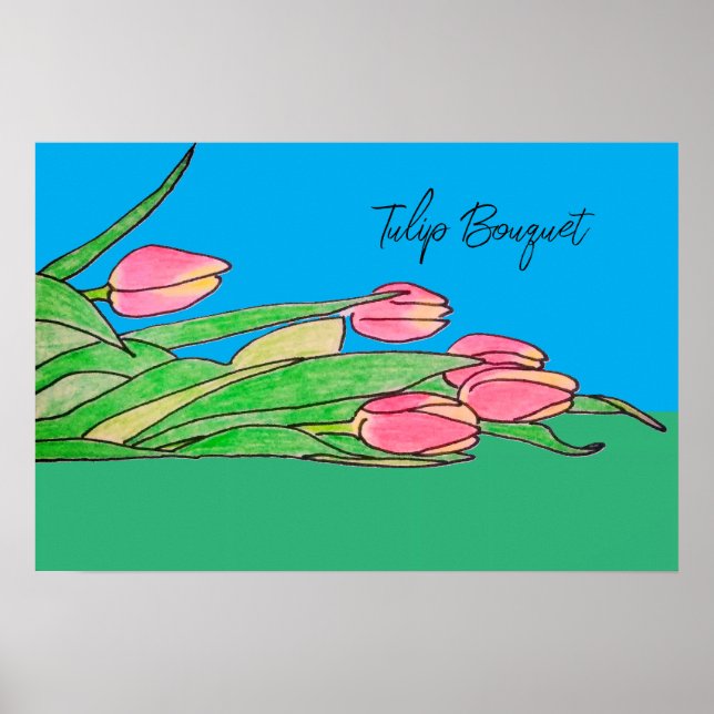 Poster Buquê de Tulipas sobre a Grama (Frente)